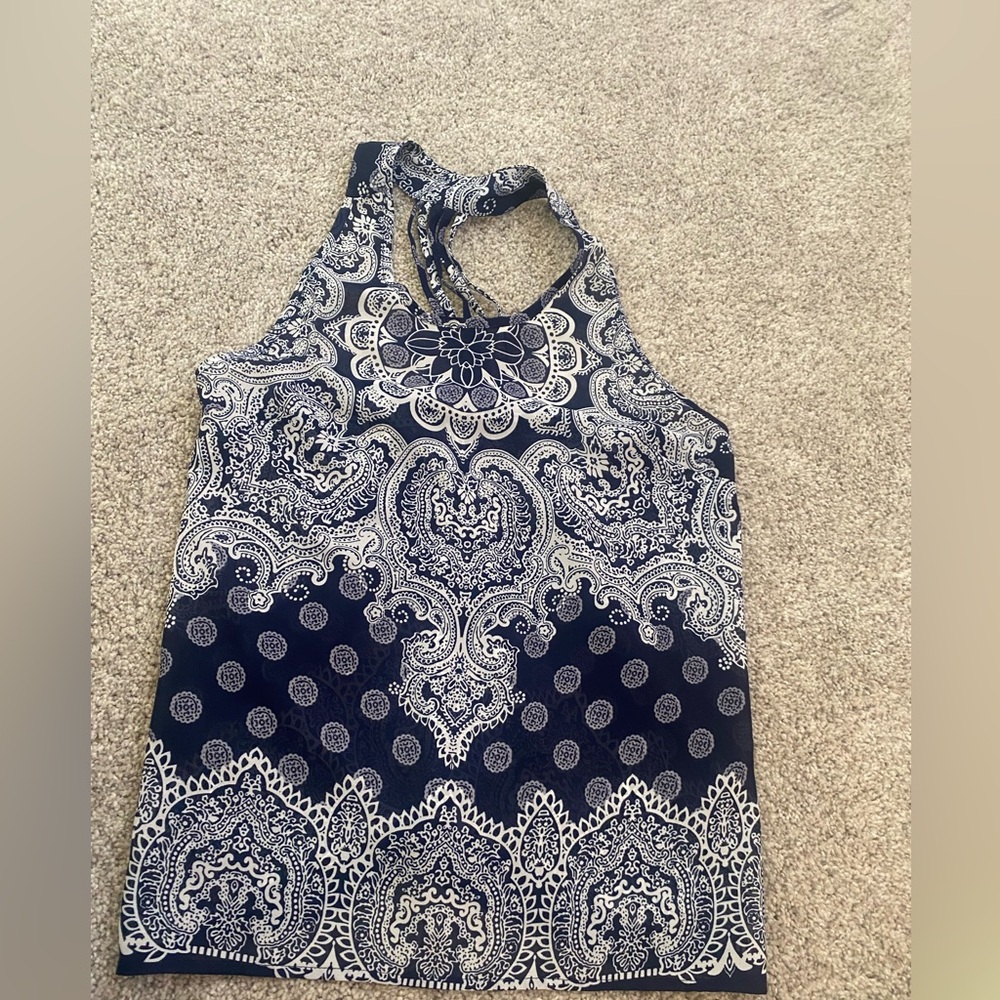 Elodie Navy and White Paisley Halter Tank